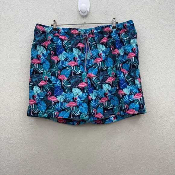 Members Mark Flamingo Tropical Floral Resort Lined Swim Trunks Mens size XL NEW - Picture 1 of 10